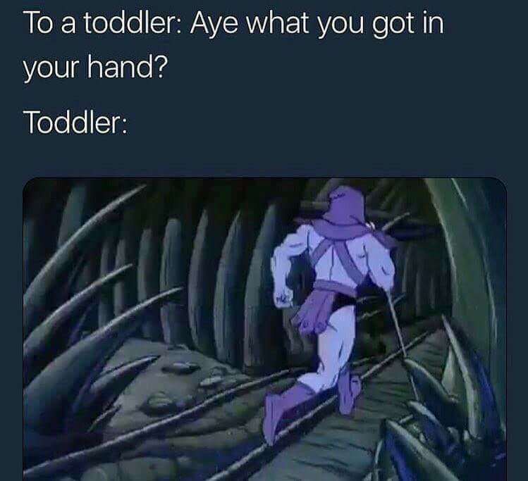 skeletor toddler meme - To a toddler Aye what you got in your hand? Toddler