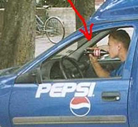 pepsi driver drinking rival's drink