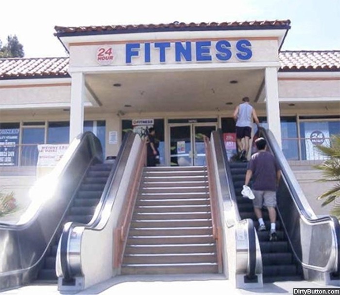 
You want to get in shape but you take an escalator, good job.