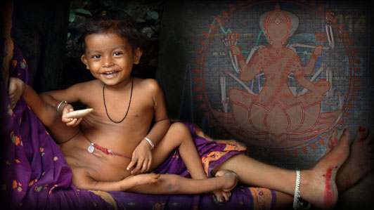 The Indian girl with 8 limbs. The Indians believe that there is an ancient Goddess with 8 limbs so they worship her.