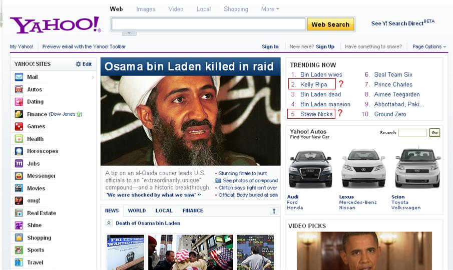 What do Kelly Ripa,  Stevie Nicks have to do with Osama Bin Laden?  Apparently, they may be his wives...