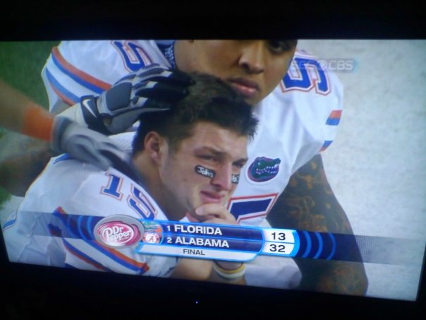 He is Crying after the loss to Alabama