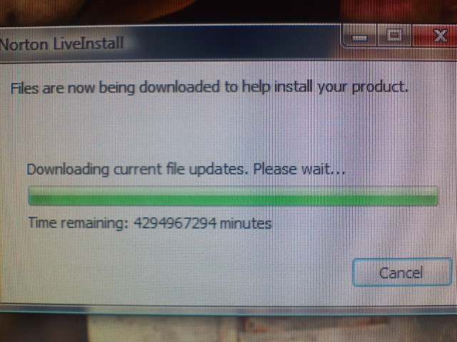 I was trying to install Norton Anti-virus and this is the message I receive. Notice the Time Remaining.