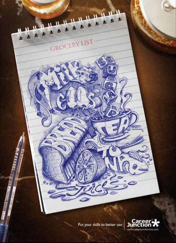 an ad with a cool drawn grocery list