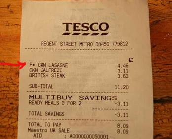a funny receipt from Tesco