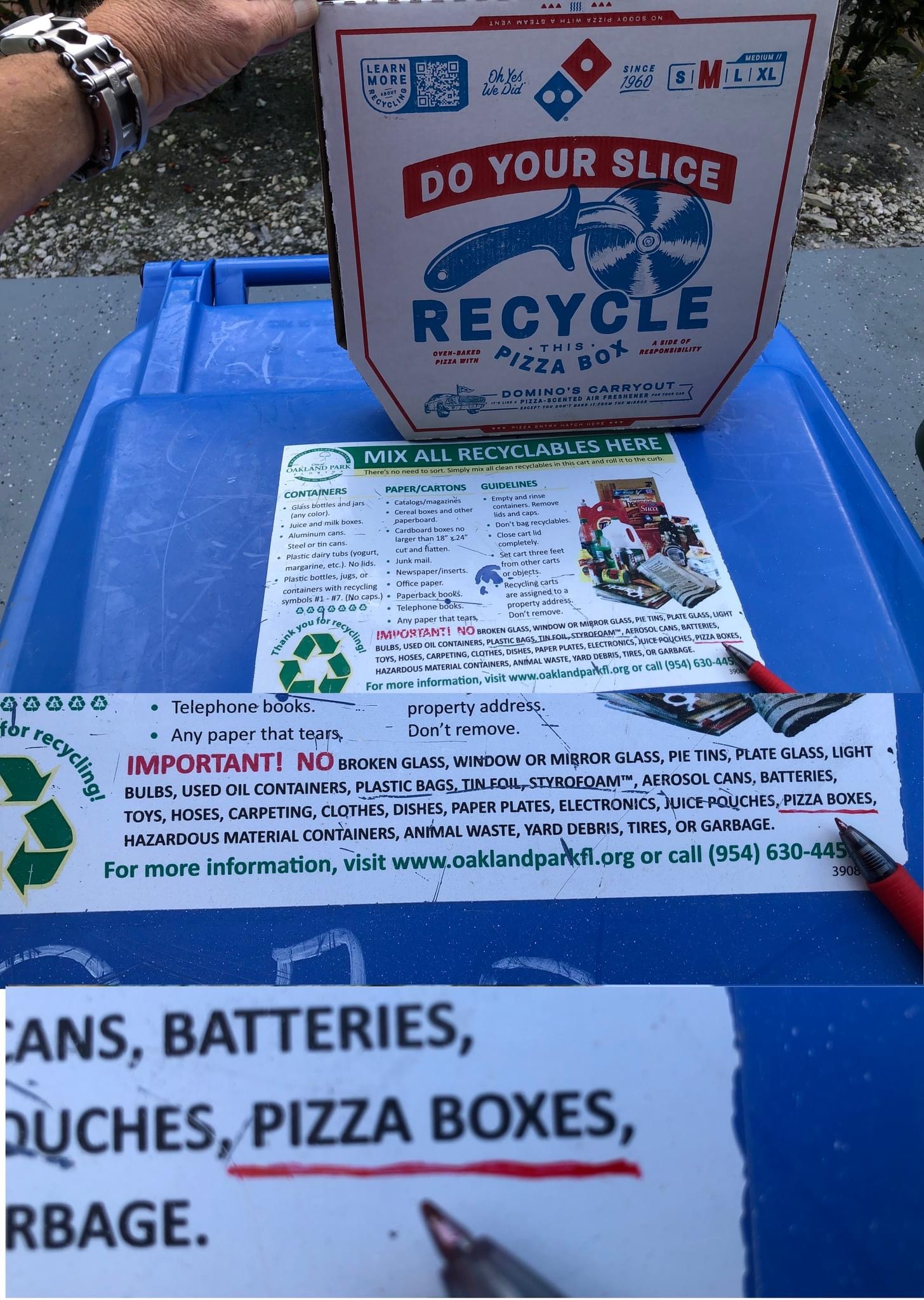 Dominos Pizza is pushing to recycle their boxes, but recycling programs don’t take them because of the grease. Should I tell them?