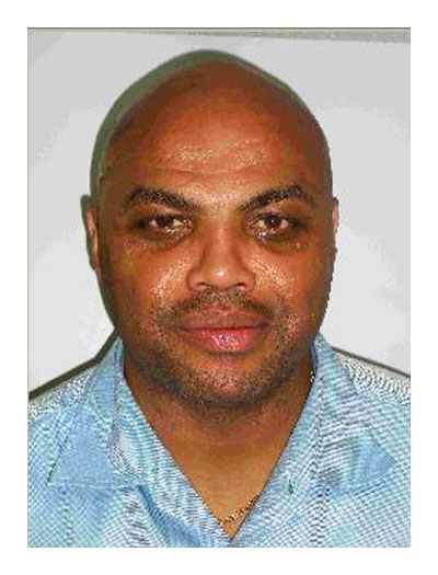 Charles Barkley's mug shot taken by the Gilbert, AZ police department, after being arrested for DUI and telling the officer he was on his way to get a blowjob.