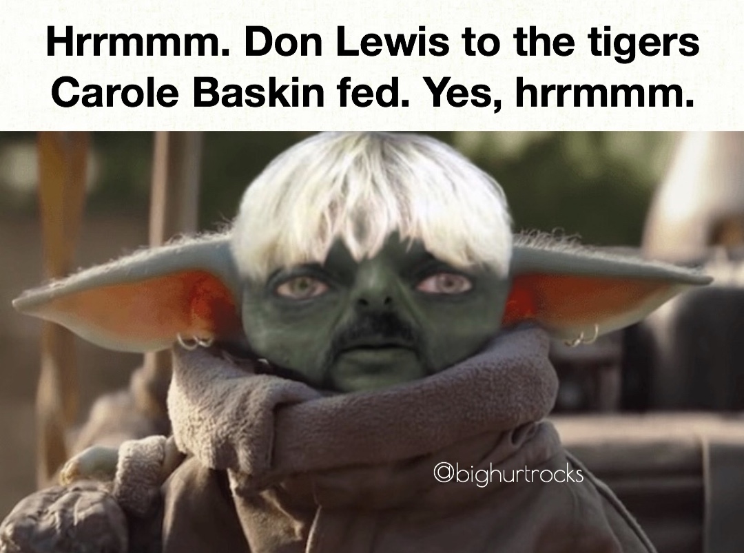 baby yoda - Hrrmmm. Don Lewis to the tigers Carole Baskin fed. Yes, hrrmmm. Obighurtrocks