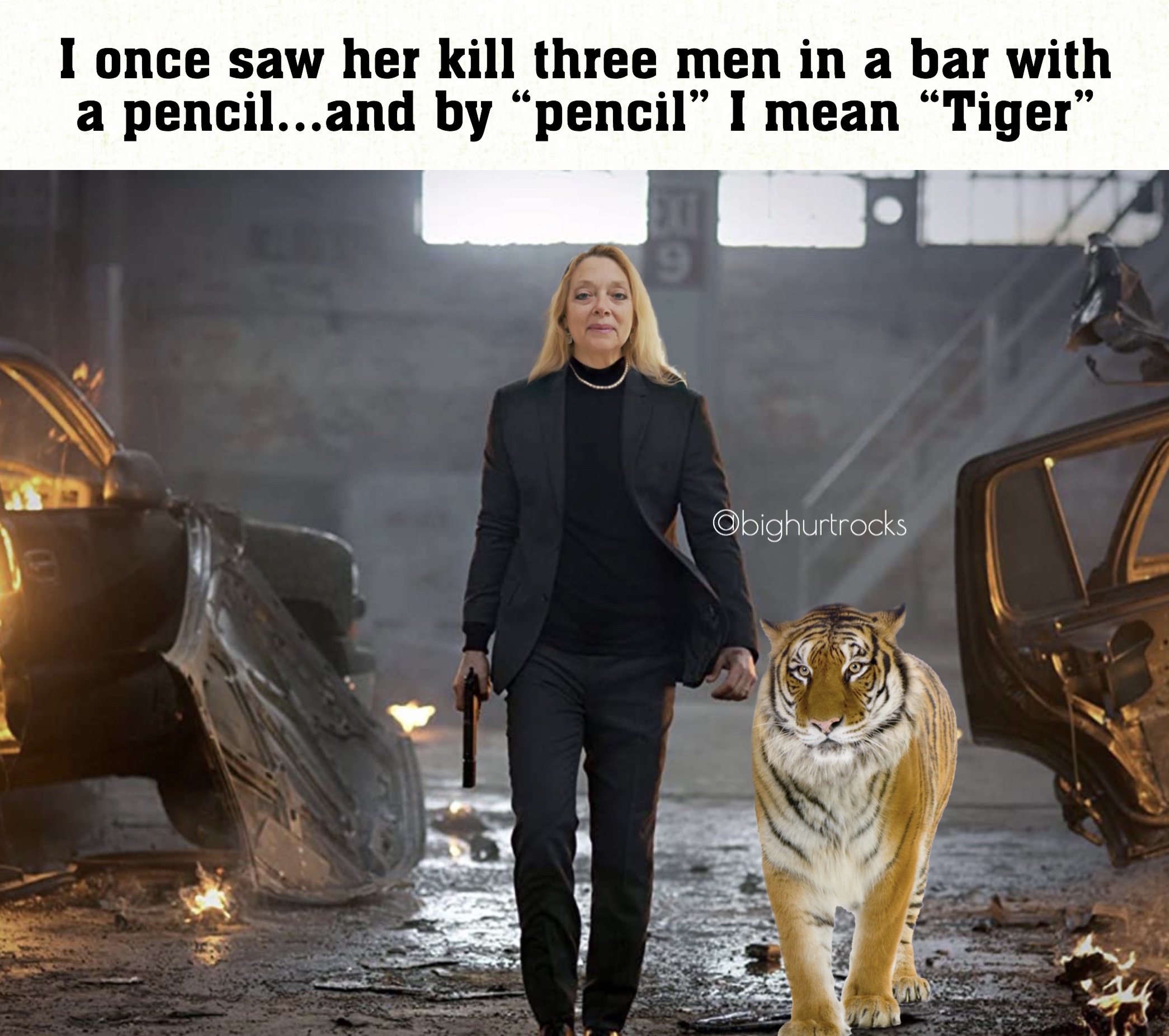 john wick - I once saw her kill three men in a bar with a pencil...and by pencil" I mean Tiger" Obighurtrocks