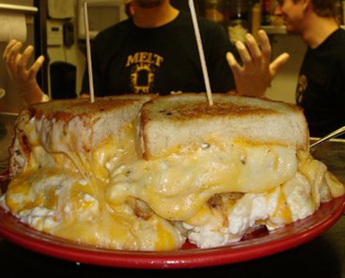 The melt Challenge...Five pound grilled cheese with 13 different cheeses, 3 slices of grilled bread