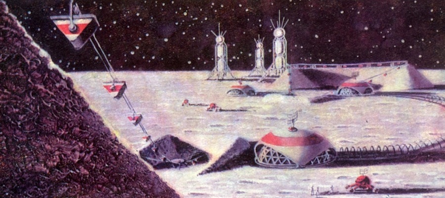 A mining facility on the Moon, from The Milestones of the Space Epoch, 1967, by M. Vasiliev