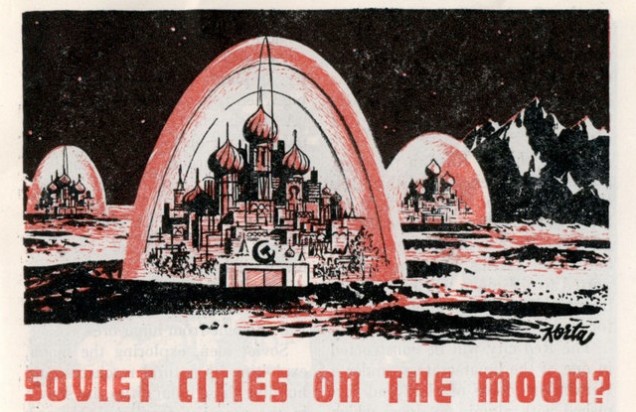 An illustration from Soviet Cities on the Moon?, an article from Science Digest, February 1958