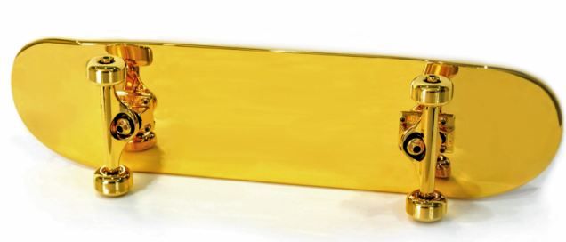 It weighs 80 percent more than normal skateboard due to gold paint job.