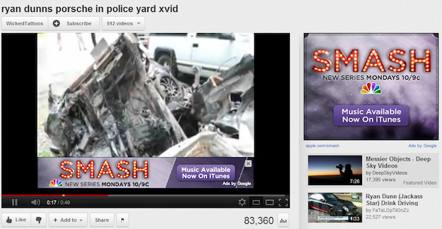 youtube ad placement fails youtube advertising fails - ryan dunns porsche in police yard xvid WickedTattoos Subscribe 512 videos Smash New Series Mondays 109c Music Available Now On iTunes apple.com Ads by Google Music Available Now On iTunes Ads by Googl