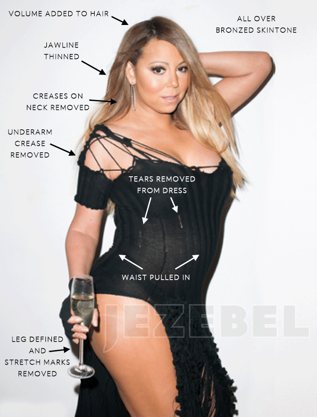mariah carey leaked - Volume Added To Hair All Over Bronzed Skintone Jawline Thinned Creases On Neck Removed Underarm Crease Removed Tears Removed From Dress Waist Pulled In Leg Defined And Stretch Marks Removed