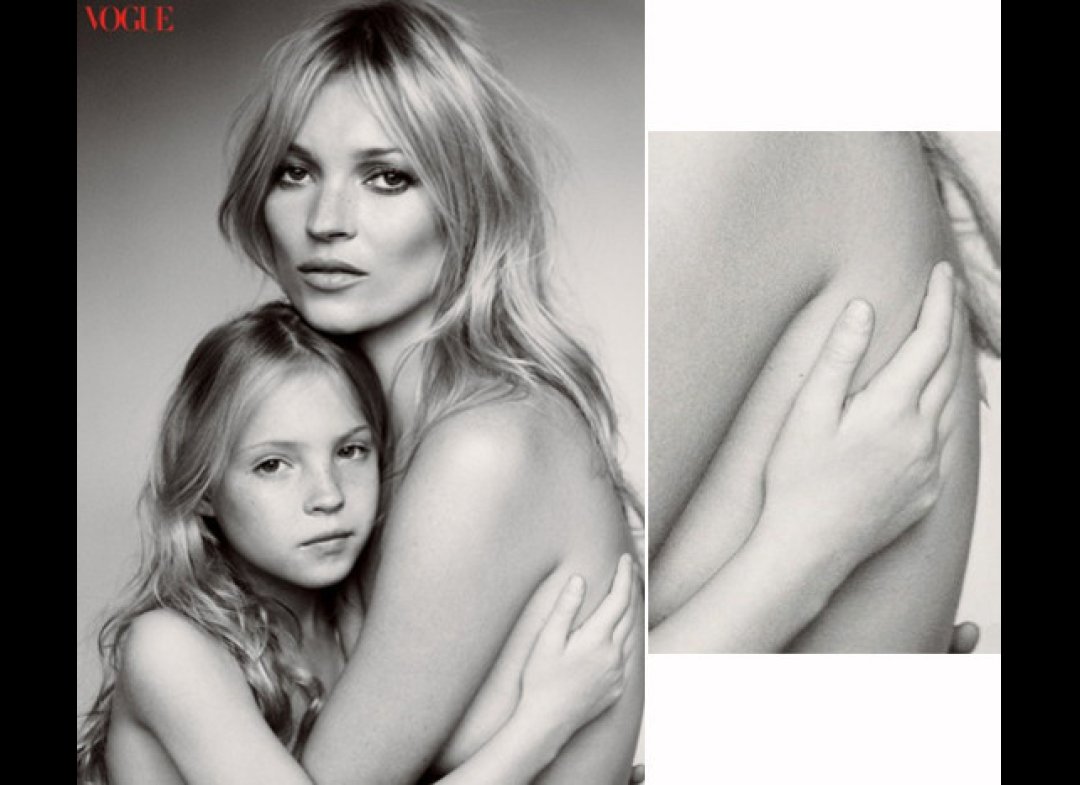 What a lovely image of Kate Moss and her daughter. Its just too bad that said daughter is apparently fading away like shes in one of Marty McFlys family photos in Back to the Future.