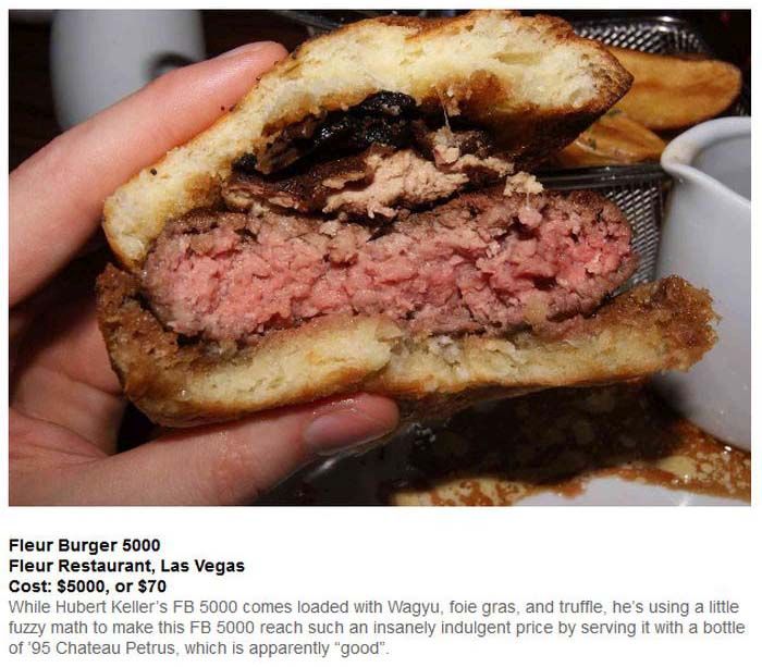 Fleur Burger 5000 Fleur Restaurant, Las Vegas Cost $5000, or $70 While Hubert Keller's Fb 5000 comes loaded with Wagyu, foie gras, and truffle, he's using a little fuzzy math to make this Fb 5000 reach such an insanely indulgent price by serving it with a