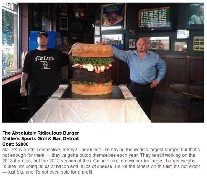 mallies burger - Alallie's The Absolutely Ridiculous Burger Mallie's Sports Grill & Bar, Detroit Cost $2000 Mallie's is a little competitive, m'kay? They kinda having the world's largest burger, but that's not enough for them they've gotta outdo themselve