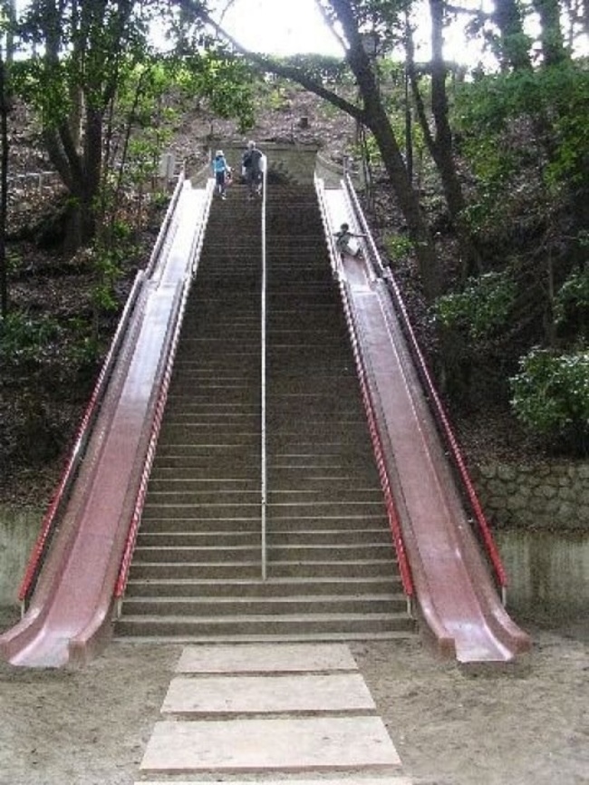 Stairs with slides.