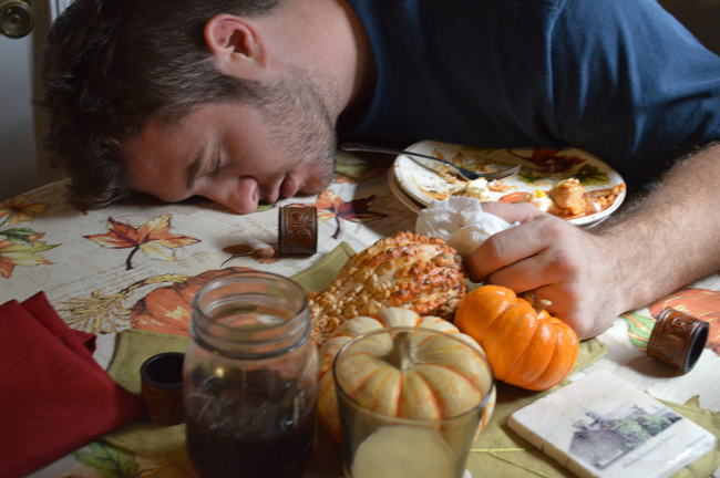 Eating turkey is NOT the reason you pass out after Thanksgiving dinner. - Yes, turkey contains the amino acid tryptophan, which is a precursor for serotonin, a brain chemical that makes us relaxed and sleepy. A tiny, tiny amount of tryptophan. You could have seconds or even thirds of turkey and still not consume enough tryptophan to make yourself drowsy. That open-pants nap your Dad takes after dinner is more accurately attributed to the enormous number of calories aka carbs, fat and sugar eaten at once. Stop blaming the turkey, piggies.