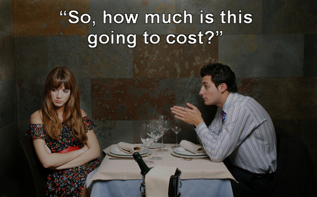 men women conversation - So, how much is this going to cost?"