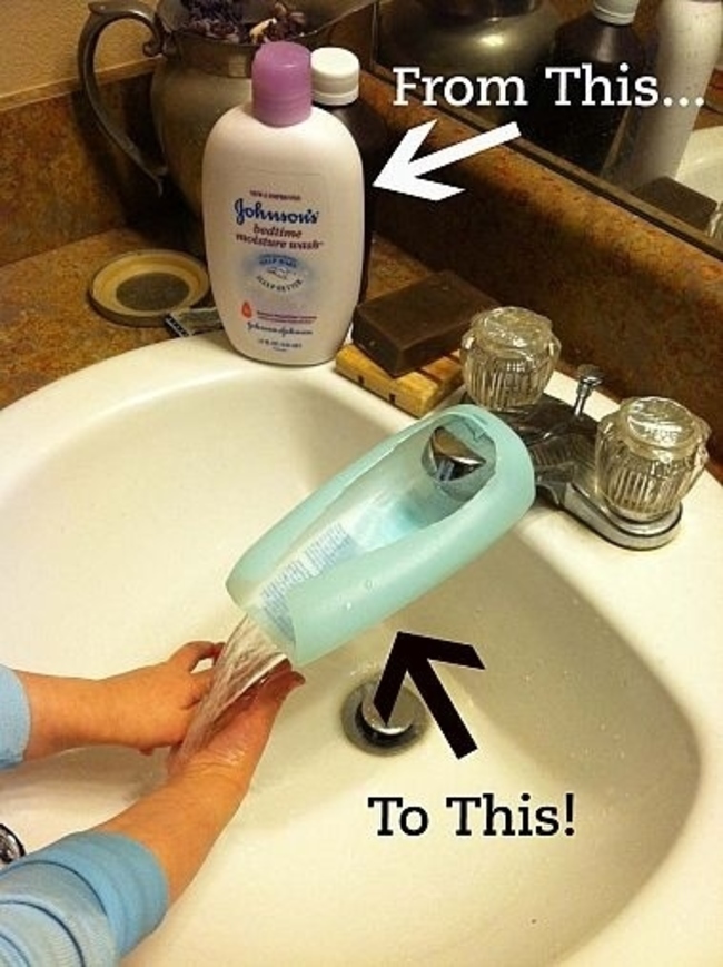 Use a lotion bottle to make it easier for your child to reach the water.