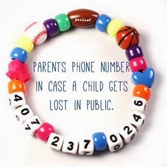 Make a bracelet for your child with your phone number on it.