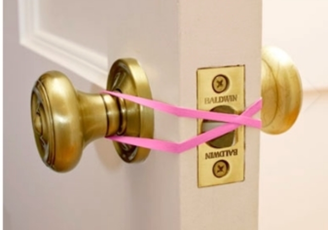 A simple rubber band can prevent your child from getting locked in the bathroom.