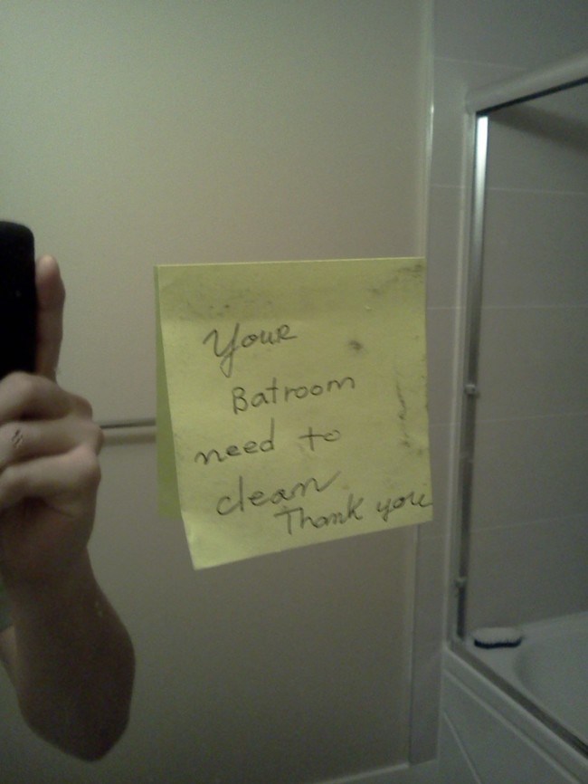 whiteboard - Your Batroom need to clean Thank you