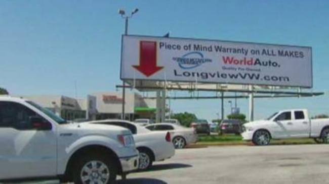 car dealership billboard - Piece of Mind Warranty on All Makes A rm World Auto. Longviewvw.com
