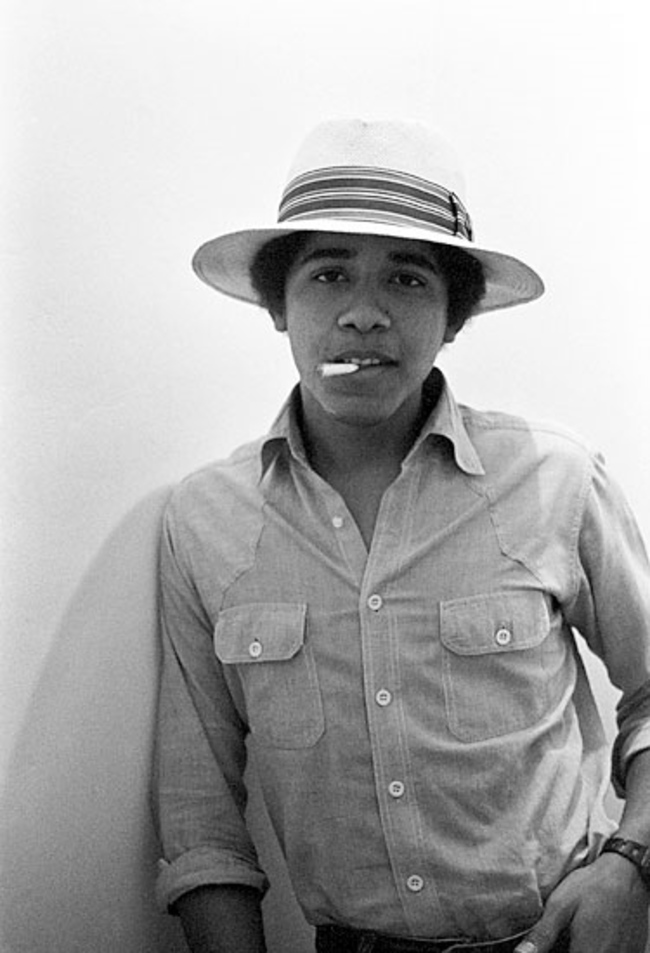 Barack Obama having a smoke as a freshman at college. [1980]-