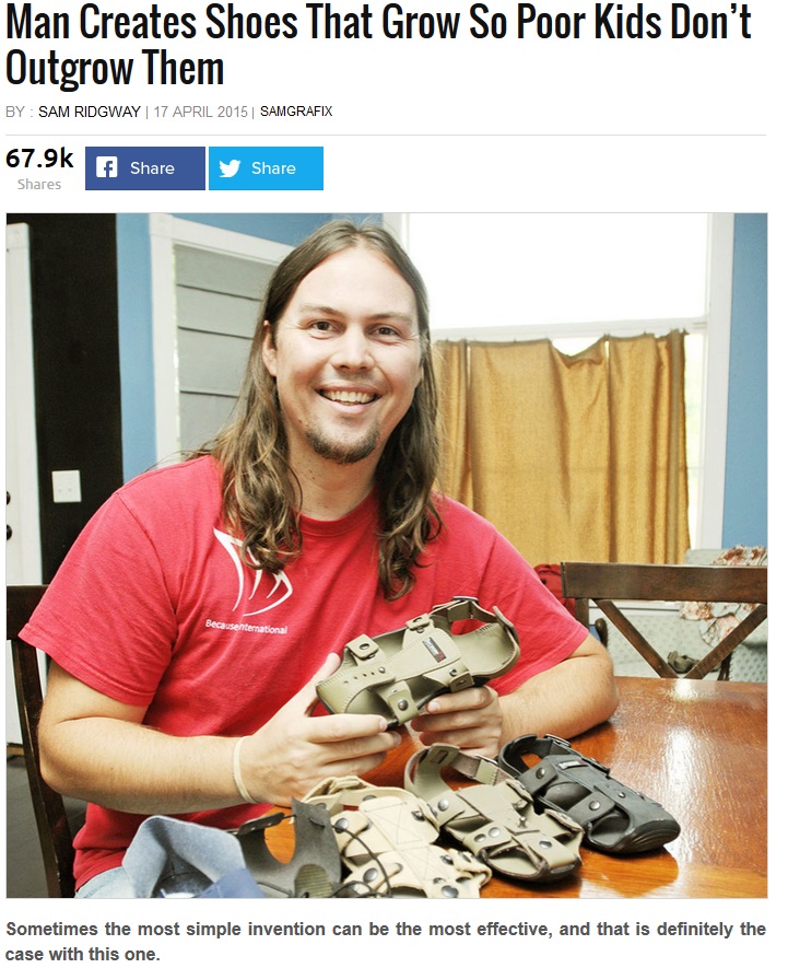 Man Creates Shoes That Grow So Poor Kids Don't Outgrow Them By Sam Ridgway | Samgrafix F Becausenternational Sometimes the most simple invention can be the most effective, and that is definitely the case with this one.