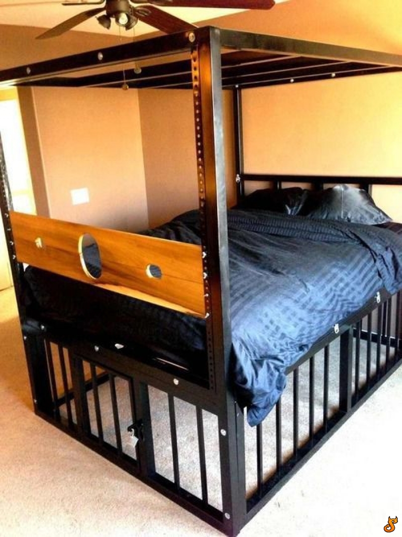 bed with cage underneath
