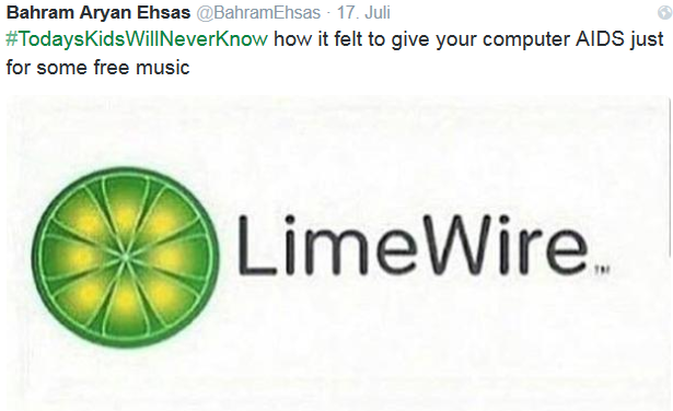 limewire - Bahram Aryan Ehsas 17. Juli Will Neverknow how it felt to give your computer Aids just for some free music LimeWire.