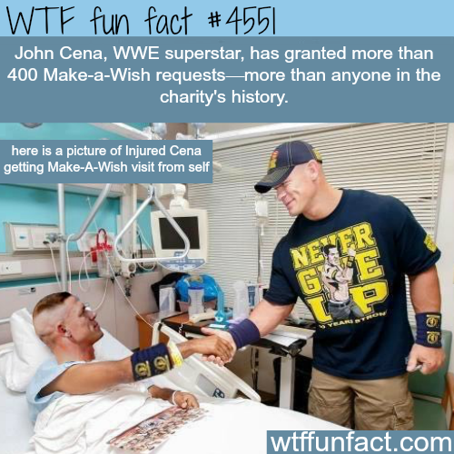 john cena visits john cena - Wtf fun fact John Cena, Wwe superstar, has granted more than 400 MakeaWish requestsmore than anyone in the charity's history. here is a picture of Injured Cena getting MakeAWish visit from self wtffunfact.com