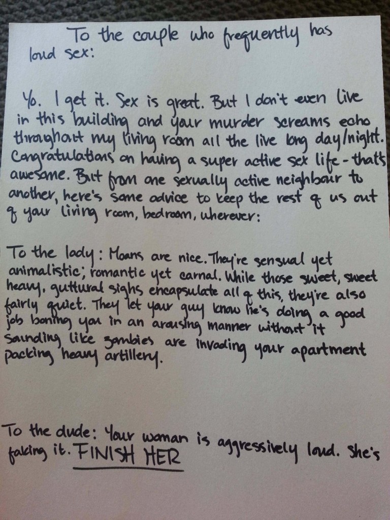 Neighbor Leaves Passive-Aggressive Note About Loud Sex, Gets Absolutely Epic Response