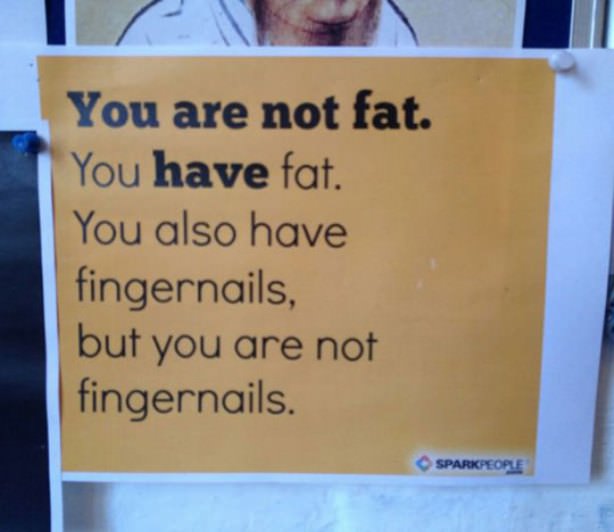 sign - You are not fat. You have fat. You also have fingernails, but you are not fingernails. Sparkpeople