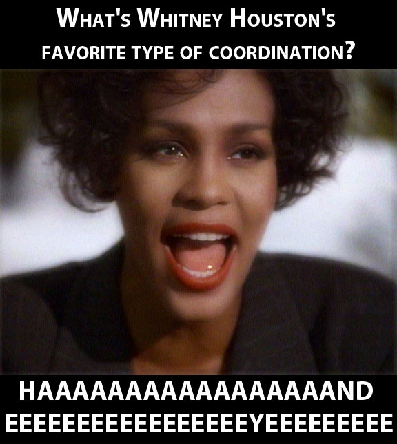 whitney houston's favorite type of coordination - What'S Whitney Houston's Favorite Type Of Coordination? Haaaaaaaaaaaaaaaaand Eeeeeeeeeeeeeeeeeyeeeeeeeee