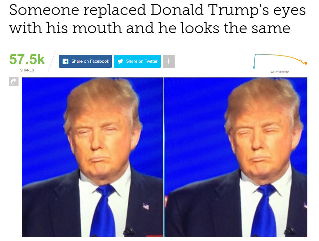 if you photoshop donald trump's lips - Someone replaced Donald Trump's eyes with his mouth and he looks the same f on Facebook on Facebook on Twitter on Twmer