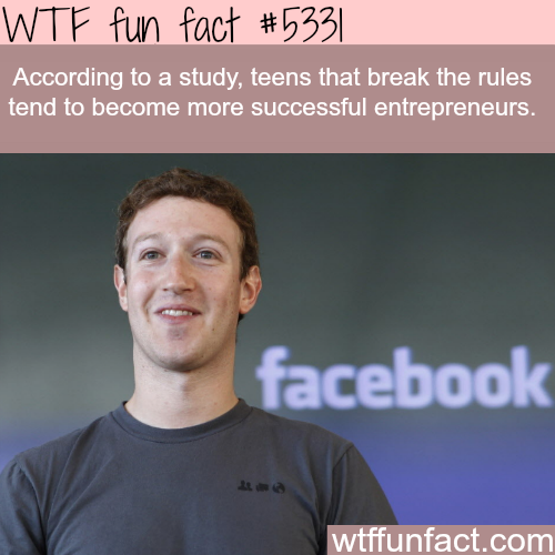 wtf facts - wtf funny facts about teens - Wtf fun fact According to a study, teens that break the rules tend to become more successful entrepreneurs. facebook wtffunfact.com