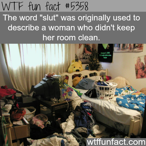 wtf facts - messy room - Wtf fun fact The word "slut" was originally used to describe a woman who didn't keep her room clean. Wind wtffunfact.com