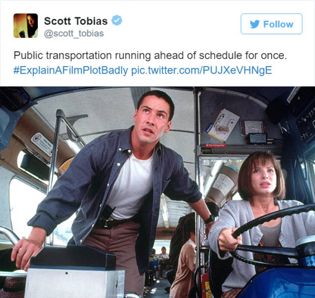 speed movie - Scott Tobias y Public transportation running ahead of schedule for once. PlotBadly pic.twitter.comPUJXeVHNgE