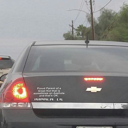 Bumper sticker - Proud Parent of a Great Kid that is sometimes an Asshole and that's Ok. Impala Is