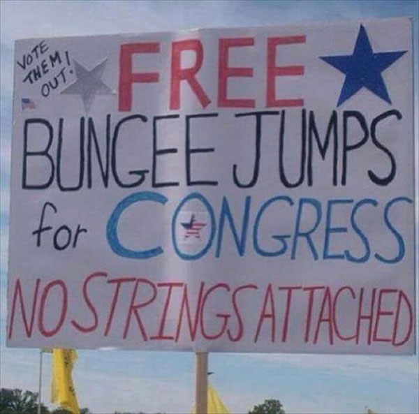 bungee jumping slogan - Vote Them Out Free Bungee Jumps for Congress No Strings Attached