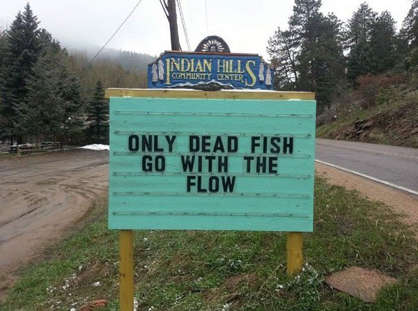 indian hill sign - Indian Hills Only Dead Fish Go With The Flow