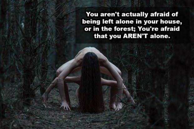 creepy shower thoughts - You aren't actually afraid of being left alone in your house, or in the forest; You're afraid that you Aren'T alone.