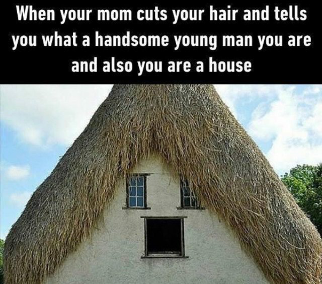 house with face - When your mom cuts your hair and tells you what a handsome young man you are and also you are a house
