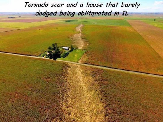 tornado scar - Tornado scar and a house that barely dodged being obliterated in Il
