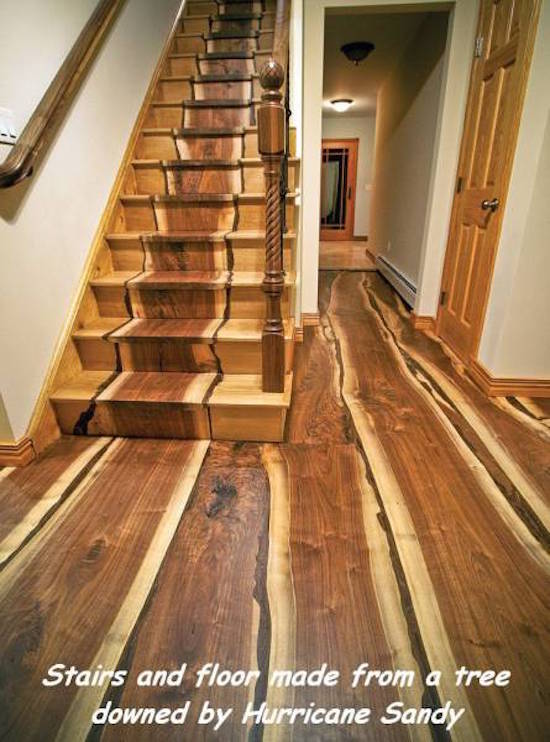 slab wood floor - Stairs and floor made from a tree downed by Hurricane Sandy