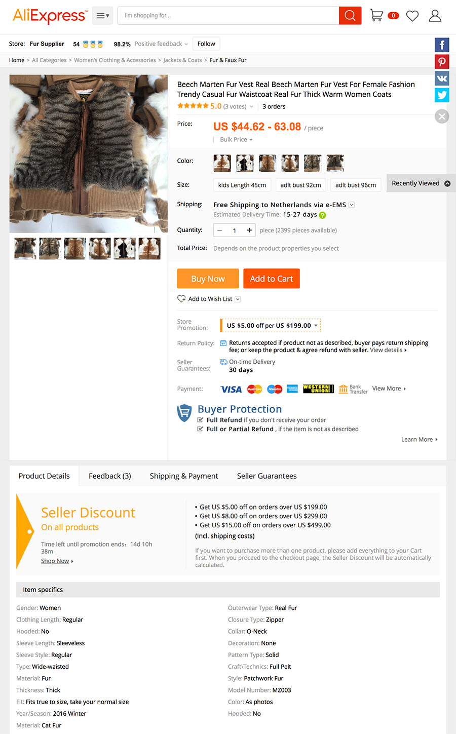 Online Store Offers Cat Fur Vests For Ladies Fashion